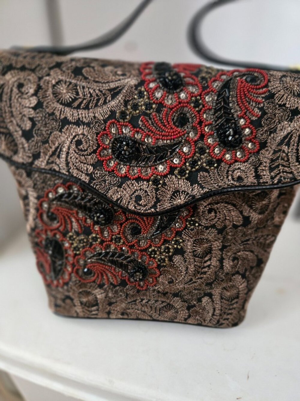 Vintage Eric Javits Chenille Paisley Tapestry Small Bucket Bag